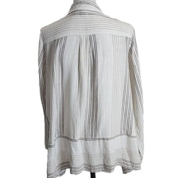 Jones New York Linen Blend Tunic Top Long Sleeve Ivory Stripe Women's Medium - Picture 4 of 6